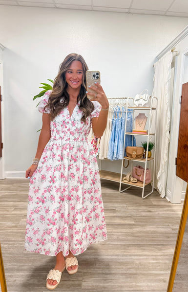 Floral Smocked Waist Midi Dress