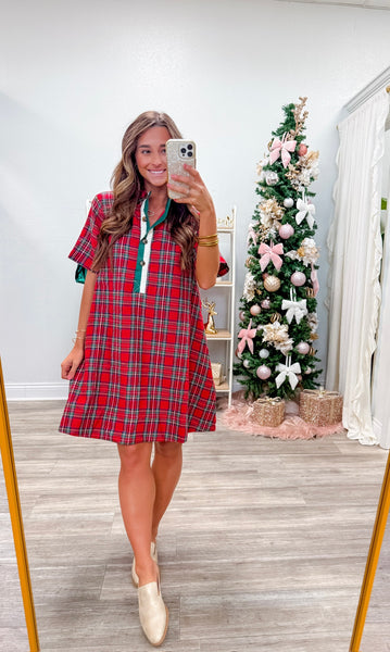 Plaid Short Sleeve Mini Dress