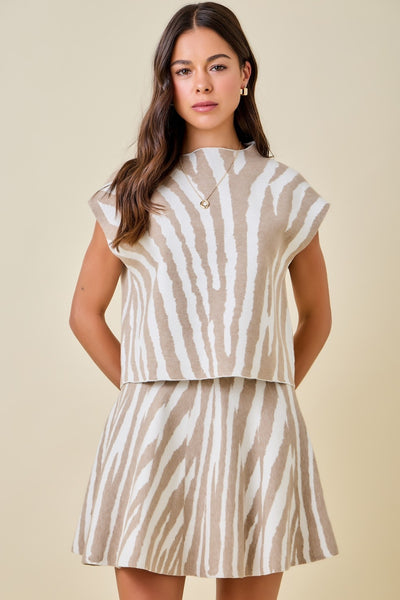 Tiger Print Mock Neck Sweater Top
