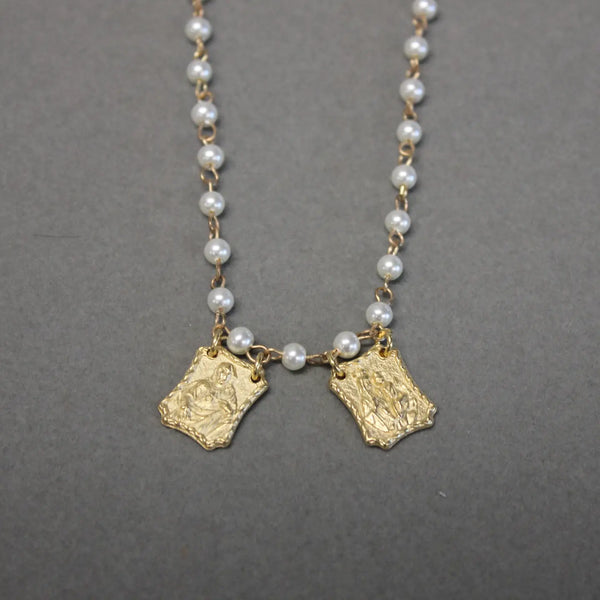 Gold Pearl Chain With Scapular Necklace
