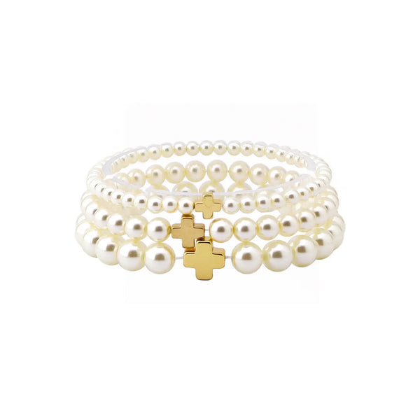 Water Resistant Gold & Silver Graduated Set of 6 Stretch Bracelets
