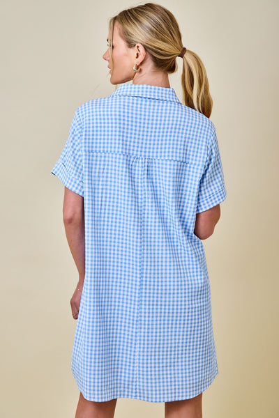 Gingham Print Collared Shirt Dress
