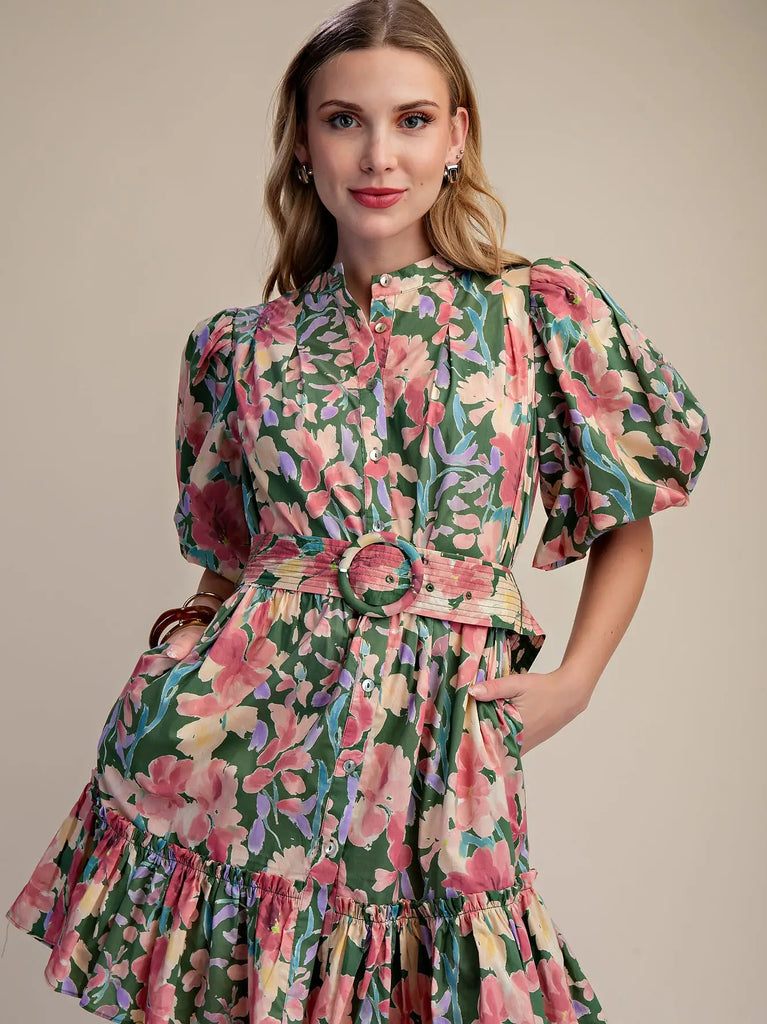 Floral Puff Sleeve Mini Dress