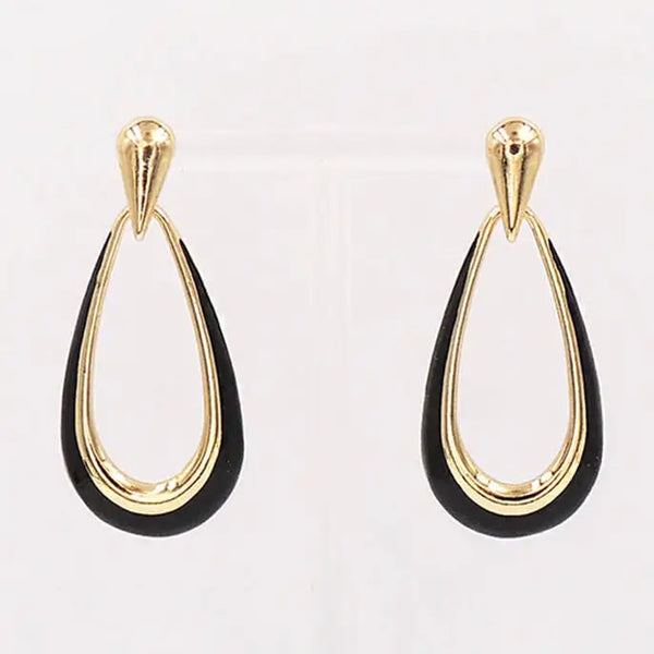Gold Studded w/ Black Enamel Open Teardrop 12" Earring