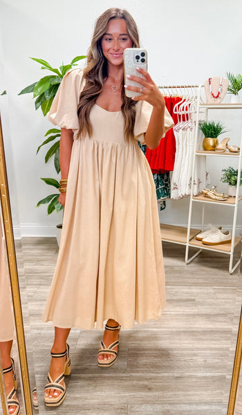 Balloon Sleeve Square Neck Maxi Dress