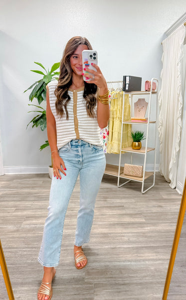 Stripe Knit Button Down Top