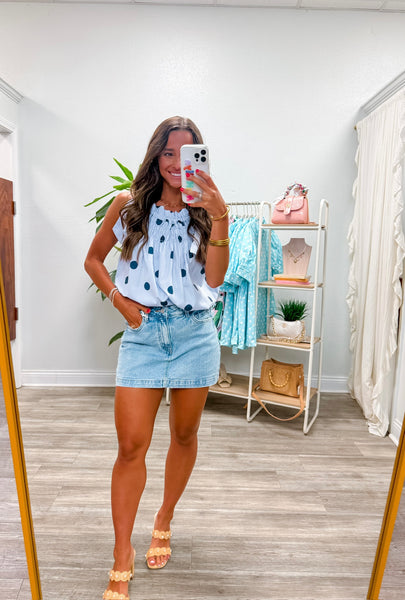 Tie Strap Smocked Polka Dot Top