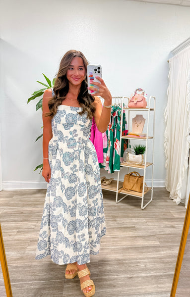 Floral Jacquard Sleeveless Midi Dress