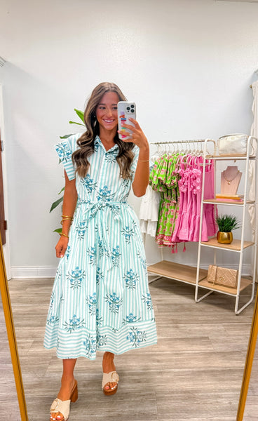 Button Down Printed Midi Dress