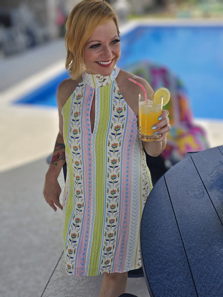 Pastel Stripe Halter Neckline Mini Dress