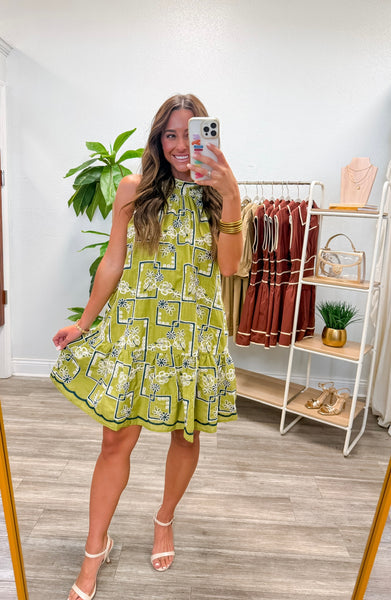 Geometric Floral Pattern Mini Dress
