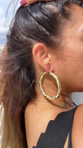 18k Gold Filled Chunky Smooth Twisted & Textured Croissant Hoop Earrings