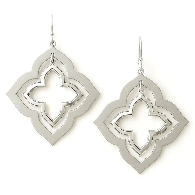 Silver Metal Layered Clover Earrings