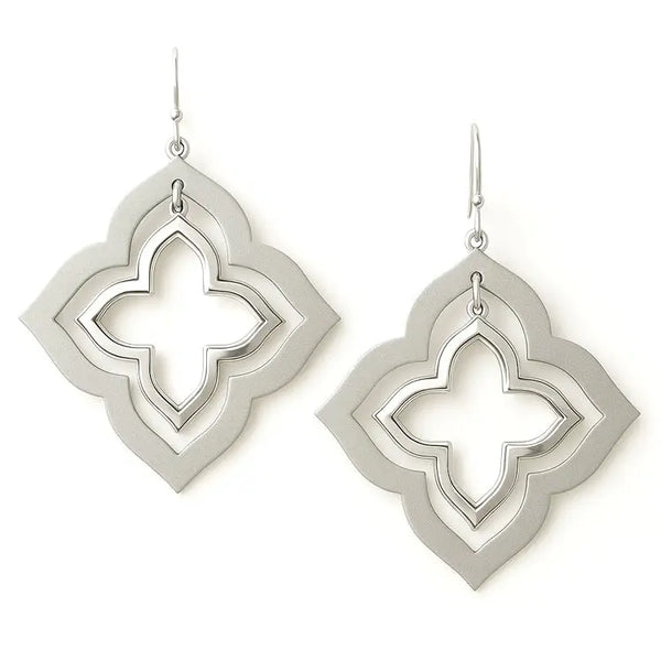 Silver Metal Layered Clover Earrings