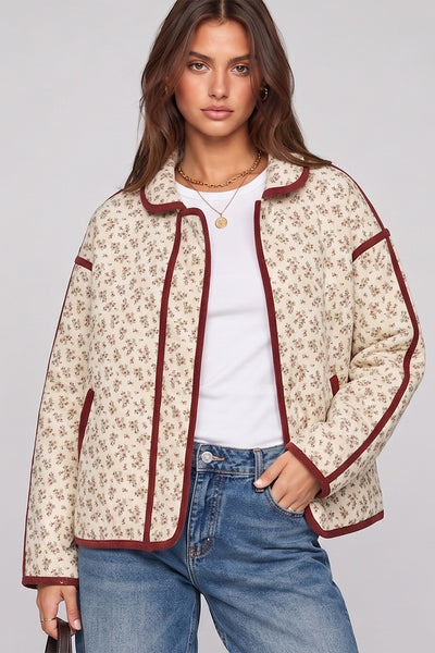 Floral Quilted Front Snap Button Jacket
