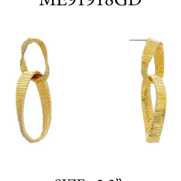 Gold Textured Metal Double Link Earrings