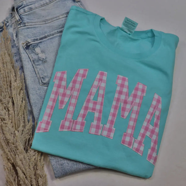 Pink Plaid Mama Short Sleeve Tee