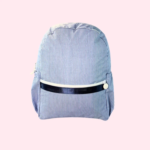 Kid's Navy Preppy Stripe Glossy Medium Backpack w/ Pockets