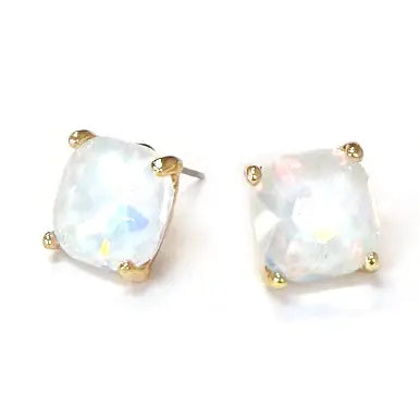 White 1.5" Squared Glass Crystal Stud Earring