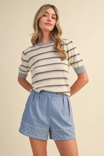 Striped Short Sleeve Sweater