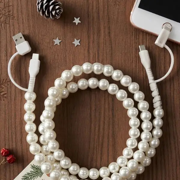 Updated White Pearl Cord Phone Charger