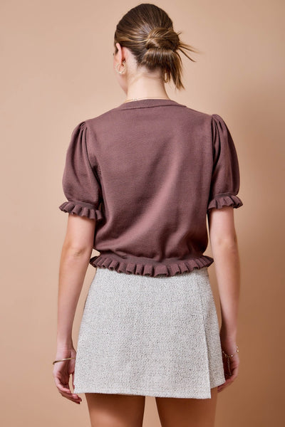 Knitted Sweater Top W/ Ruffle Details