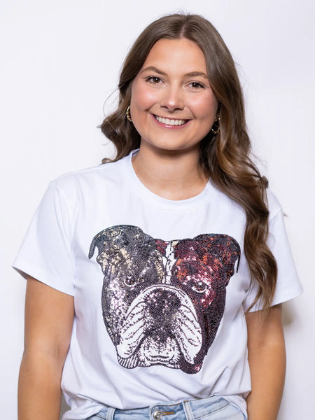 Bulldog Maroon Sequin Design Tee
