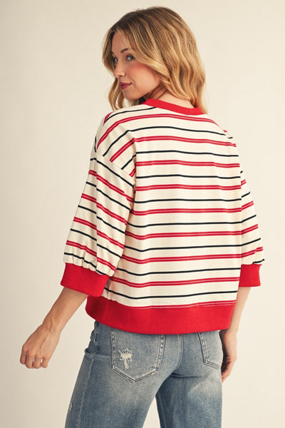3/4 Sleeves Casual Stripe Top