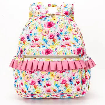 Girls Floral Ruffle Backpack