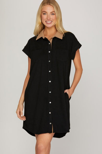 Twill Suede Mini Shirt Dress