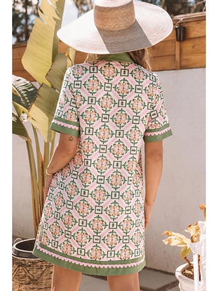 Boho Geometric Flower Print Mini Dress
