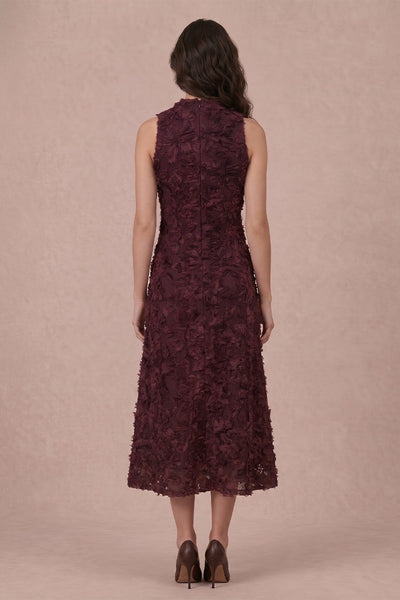 Flower Applique Mock Neck Midi Dress