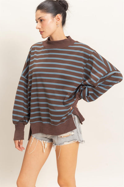 Striped Mock Neck Sweatshirt