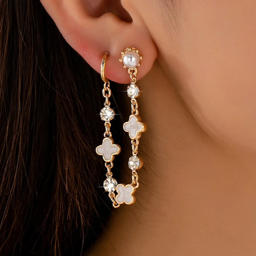 Mother of Pearl Clover Double Piercing Earrings