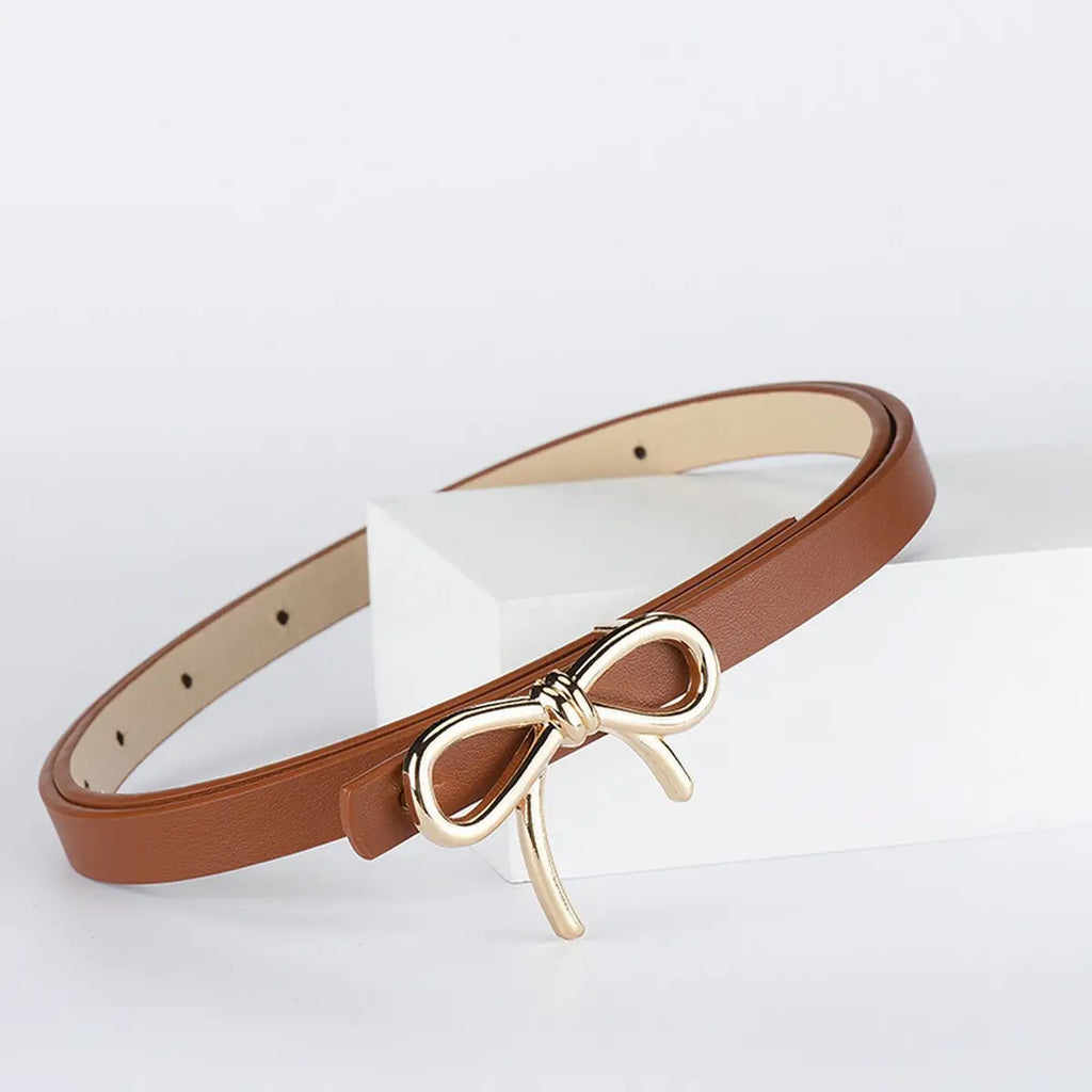 Bow Pu Leather Skinny Belt