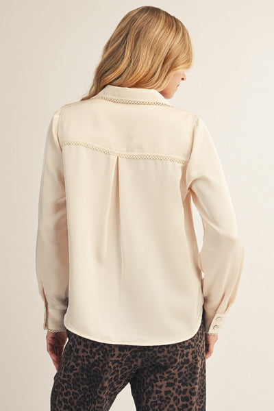 Scallop Trim Button Down Satin Top