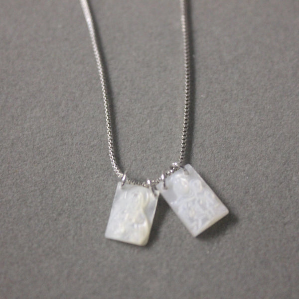 Mother of Pearl Scapular Pendant Charm Necklace