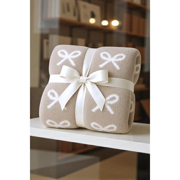 Taupe & Cream Bow Luxury Blanket