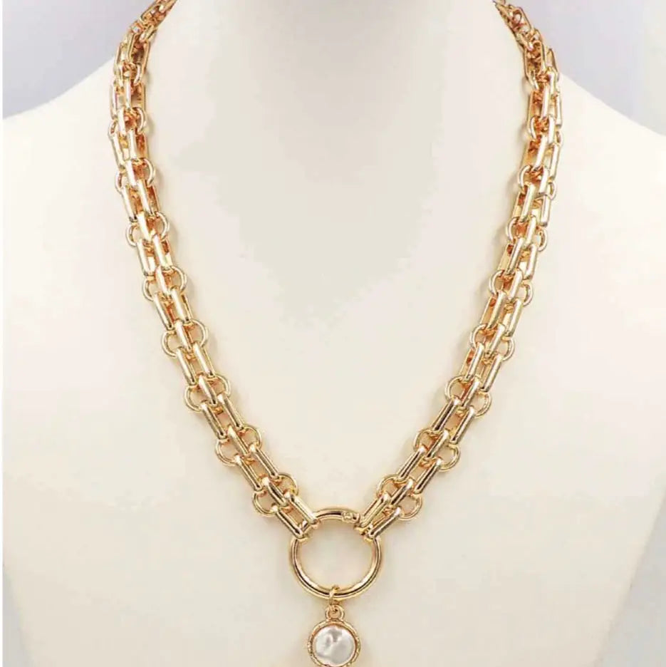 Gold Chain with Freshwater Pearl Cross 16"-18" Necklace