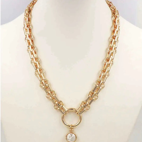 Gold Chain with Freshwater Pearl Cross 16"-18" Necklace