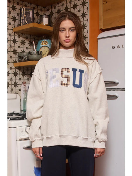 Jesus Embroidered Mock-Neck Sweatshirt