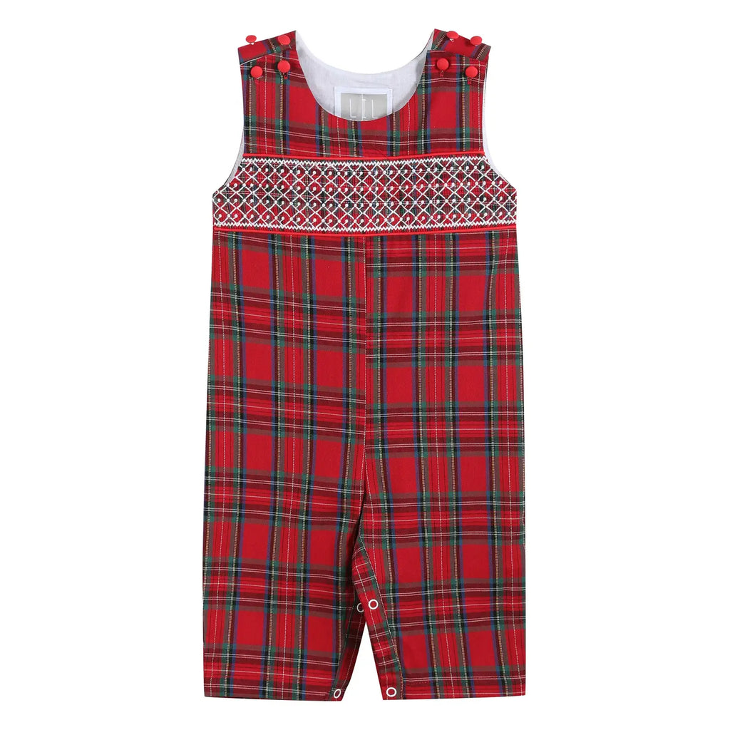 Christmas Plaid Smocked Overalls