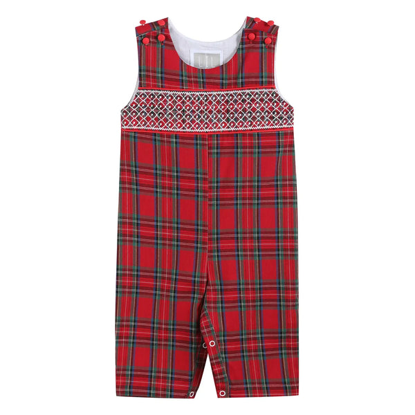 Christmas Plaid Smocked Overalls