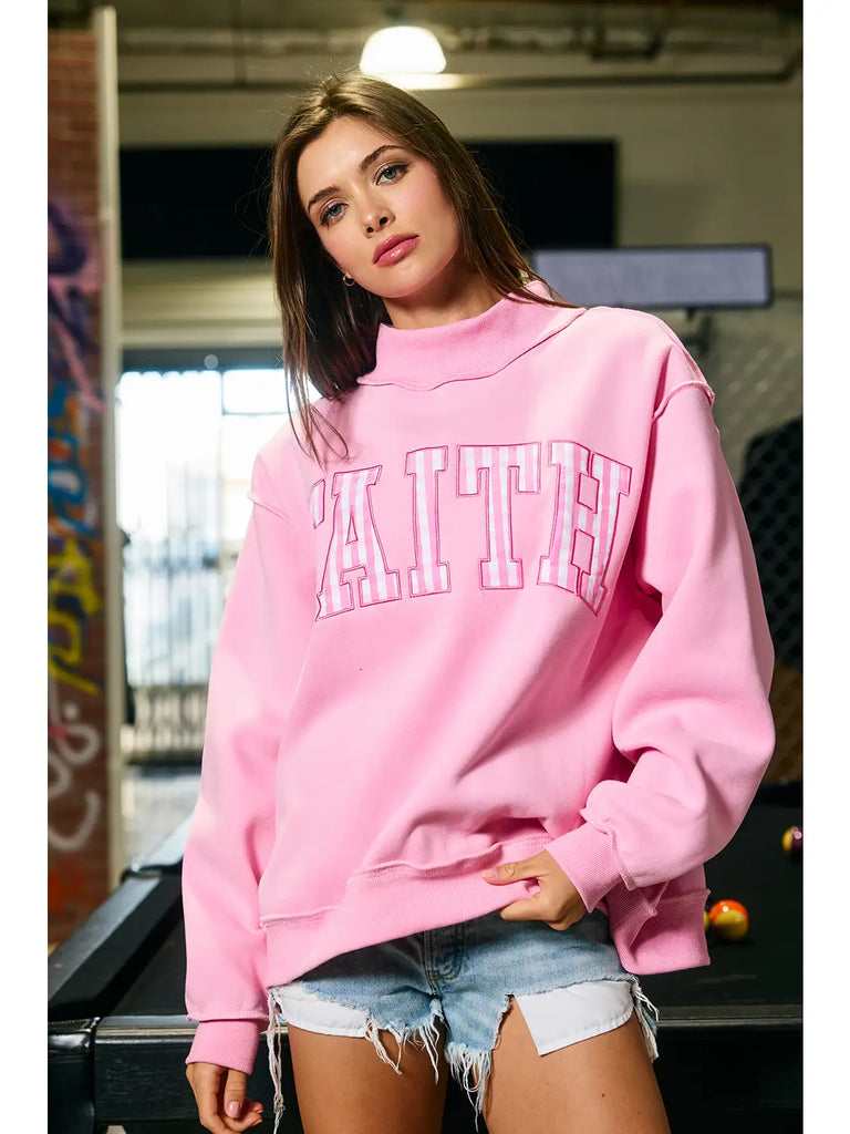 Embroidered Faith Mock Neck Sweatshirt
