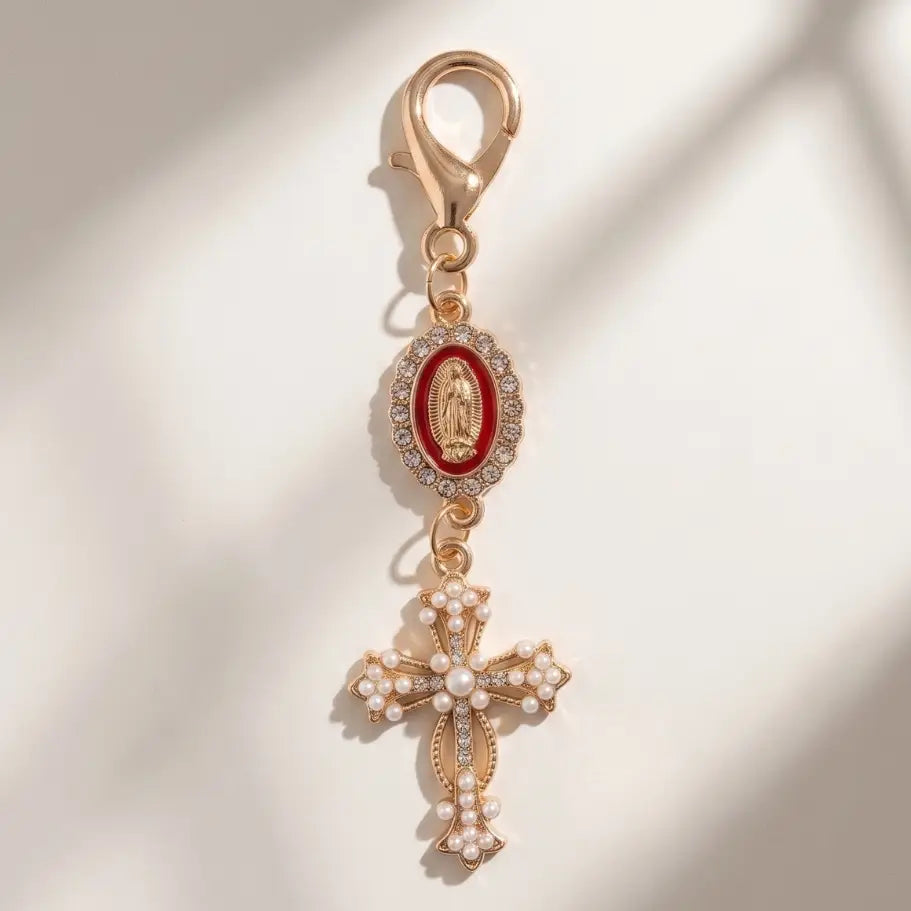 Our Lady of Guadalupe Red Enamel Medal Keychain