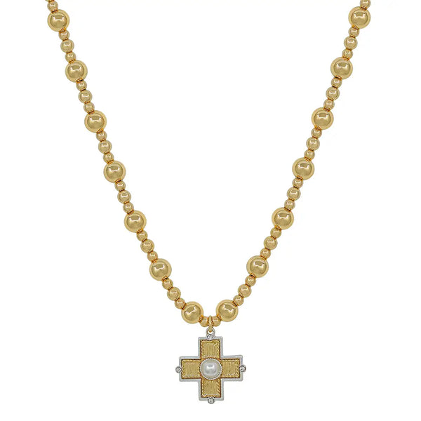8mm Gold Beaded Cross Necklace