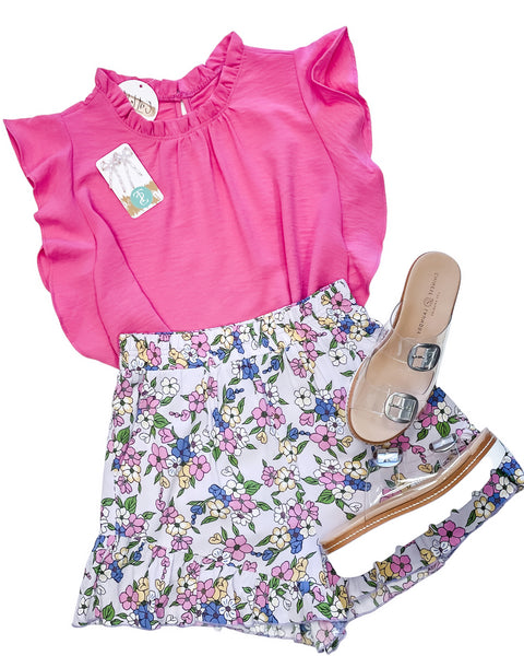 Floral High Waist Ruffled Short