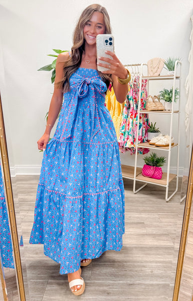 Front Bow w/ Ric Rac Trim Maxi Dress