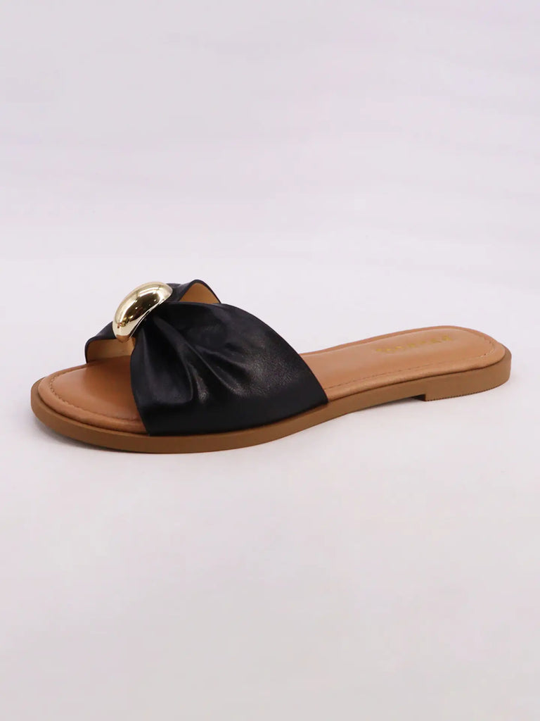 Bamboo Lead Gathered Bow Slide Sandal