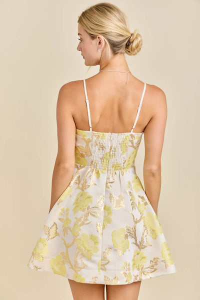 Glam Bow Floral Jacquard Mini Dress